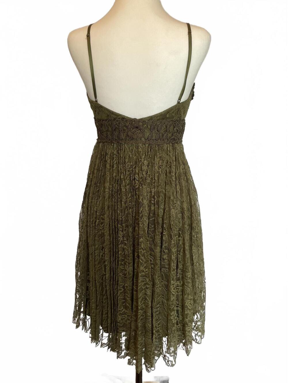 Cache Olive Green Lace Empire Waist Midi Dress Women's 6 Romantic Boho - Picture 2 of 7